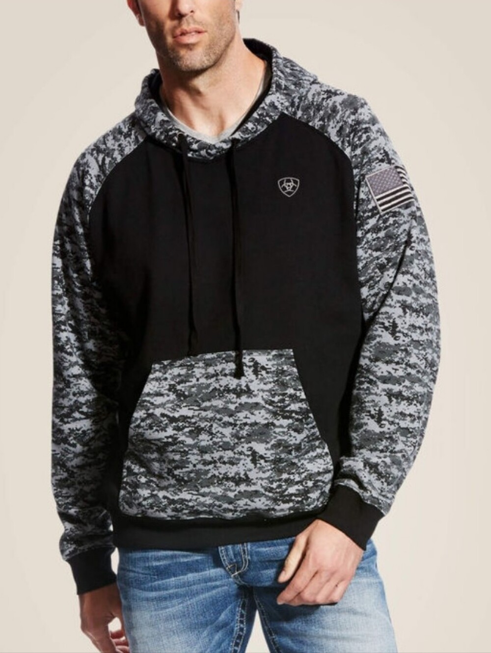 Ariat Mens Patriot Black Hoodie Size XL Black Digi Camo Western Work Wear